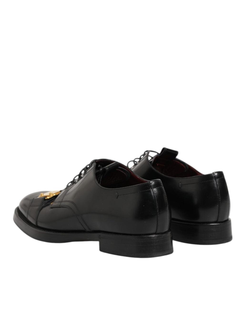 Black Leather Dress Lace Up Logo Plaque Shoes