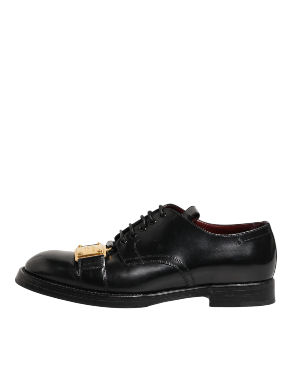 Black Leather Dress Lace Up Logo Plaque Shoes