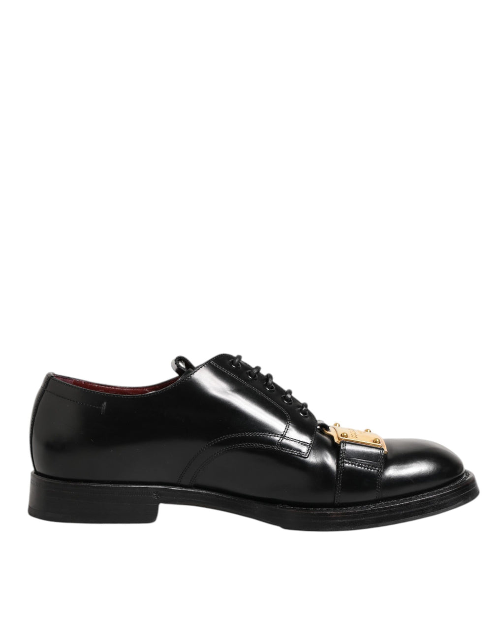 Black Leather Dress Lace Up Logo Plaque Shoes