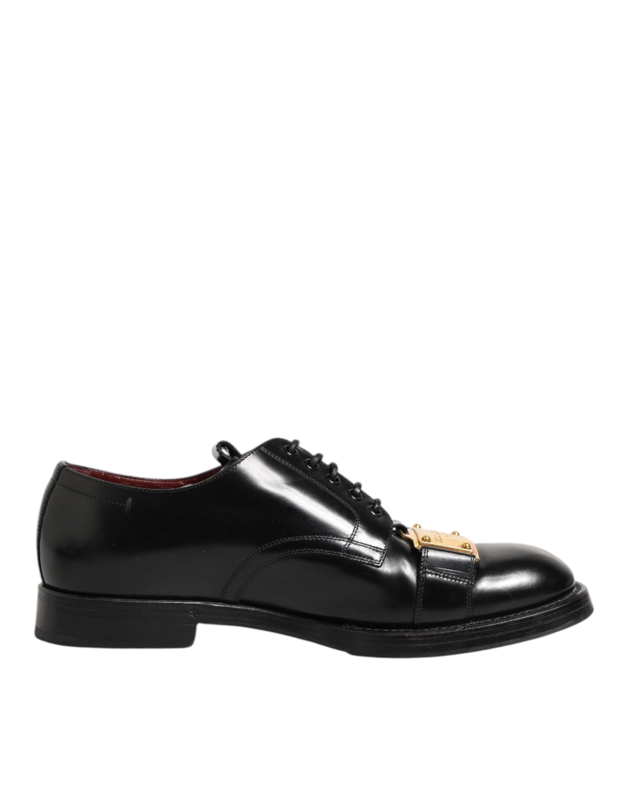 Black Leather Dress Lace Up Logo Plaque Shoes