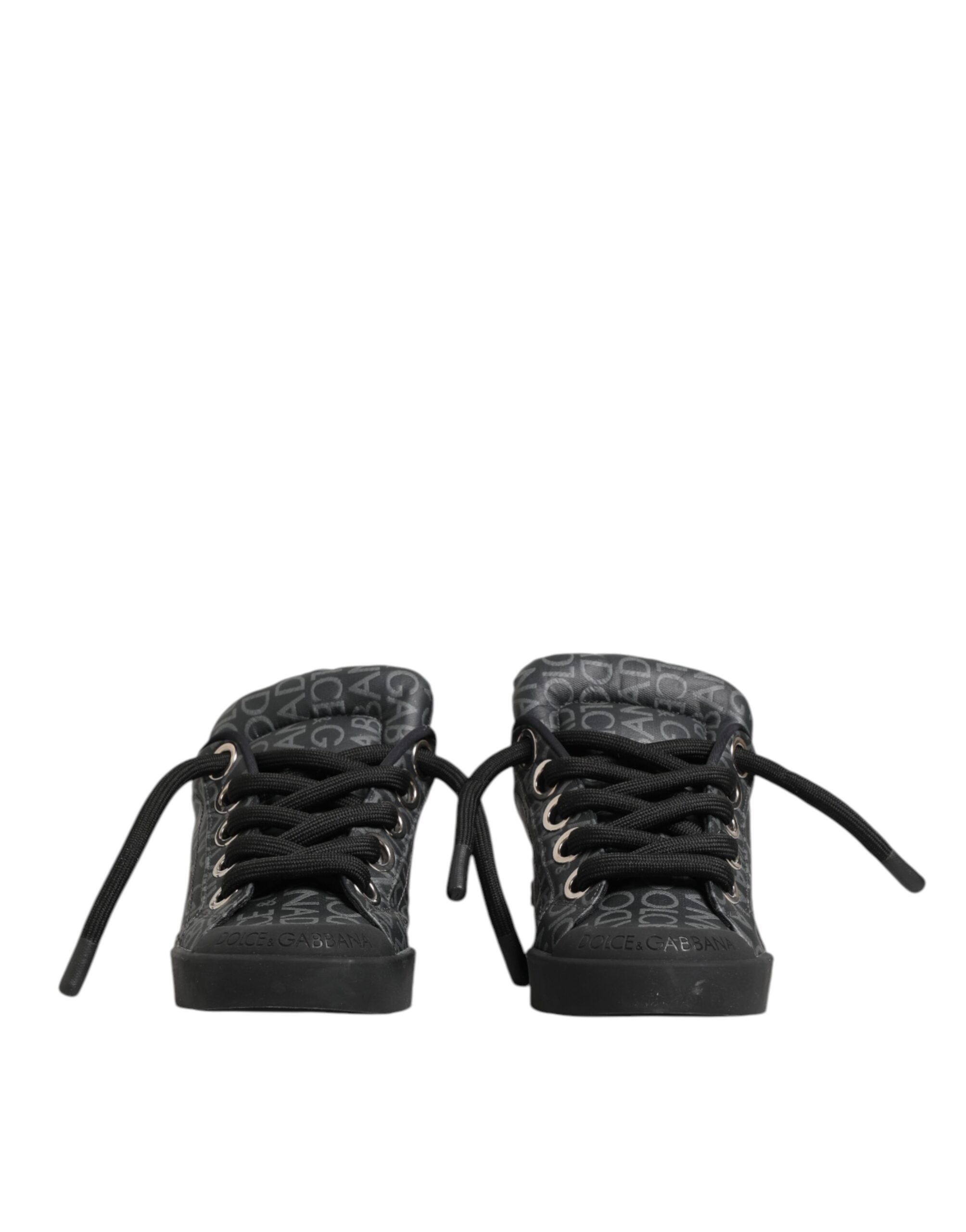 Black Cotton Denim Logo Low Top Sneakers  Shoes