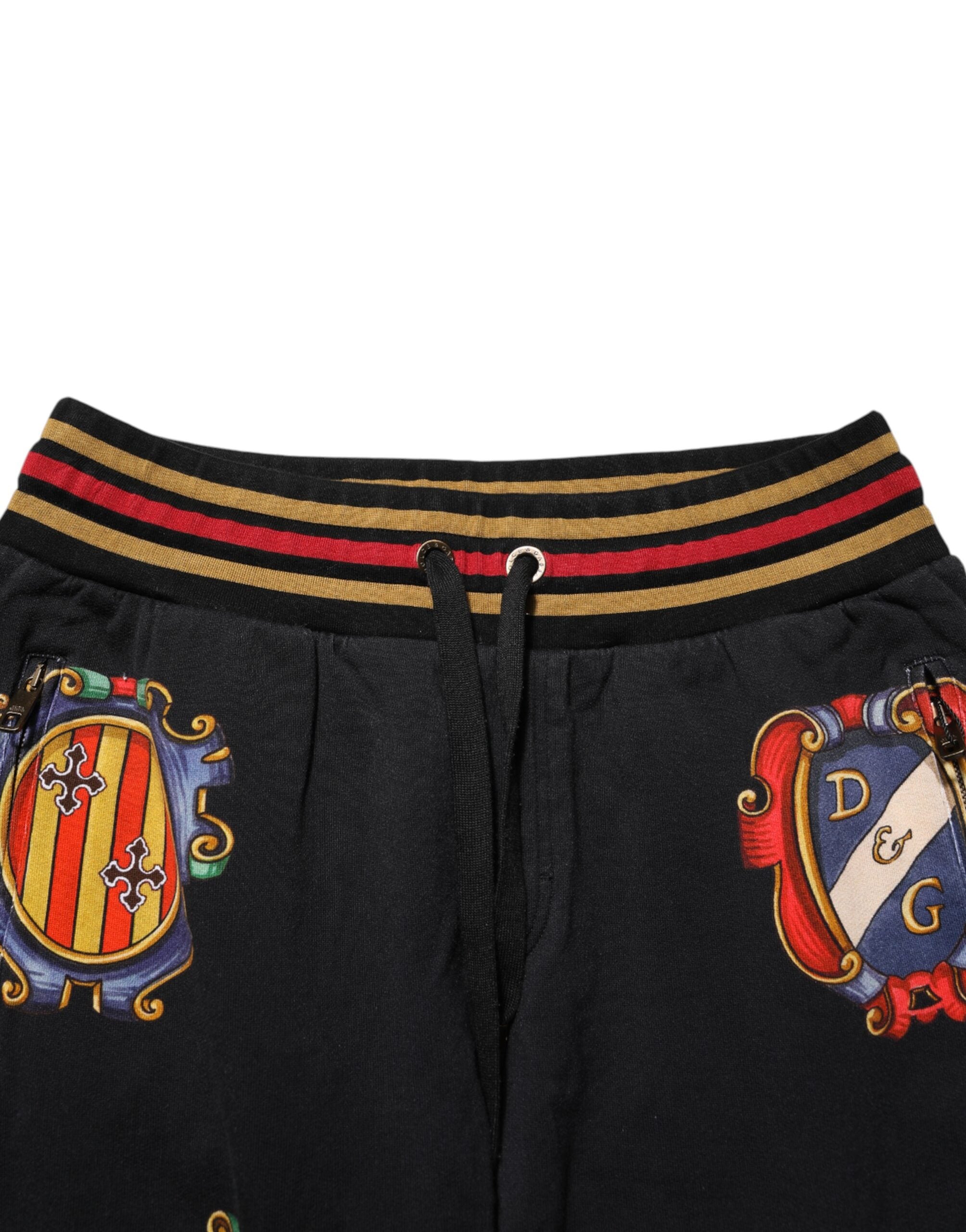 Black Baroque Crest Logo Men Trackpants Pants