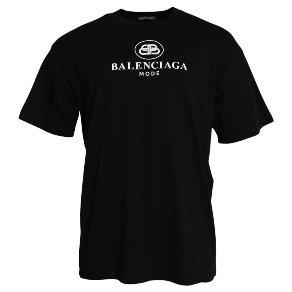 Balenciaga Black Cotton Logo Print Crew Neck Short Sleeves T-shirt